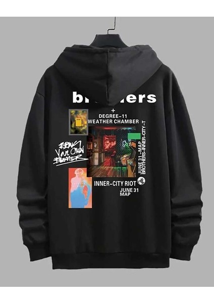 Unisex Brothers Baskılı Kapüşonlu Sweatshirt