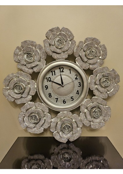 Çiçek Silver Duvar Saati 54*54 cm