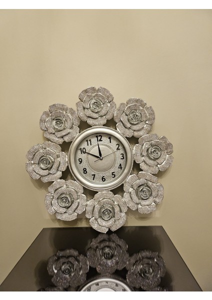 Çiçek Silver Duvar Saati 54*54 cm