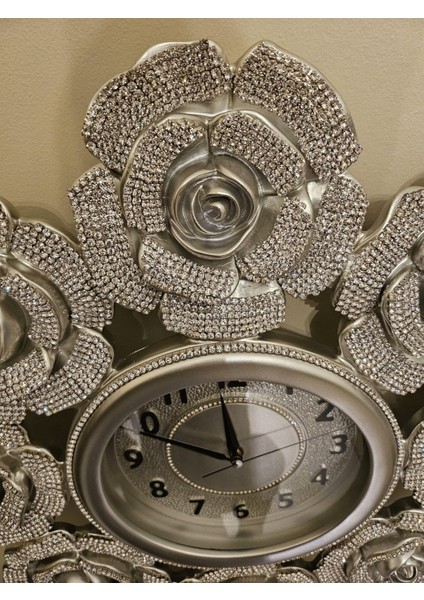 Çiçek Silver Duvar Saati 54*54 cm