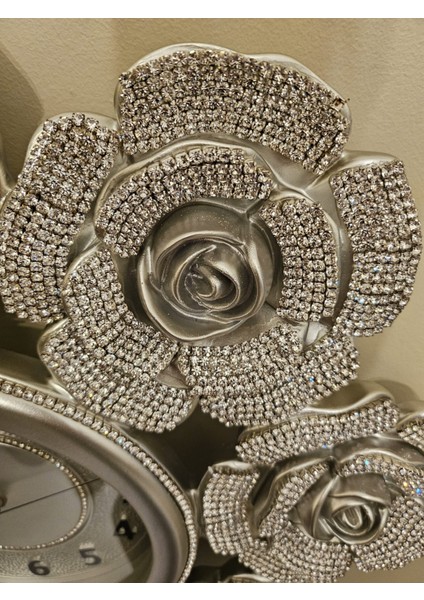 Çiçek Silver Duvar Saati 54*54 cm