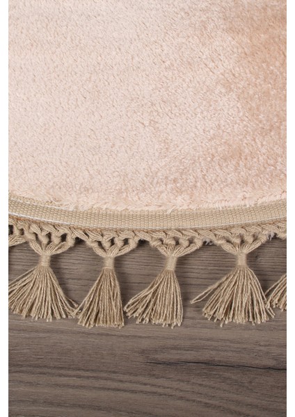 Relax Vizon Yuvarlak 120X120 cm Ponpon Saçaklı Kaymaz Tabanlı Makinede Yıkanabilir Banyo Paspası fiyatları