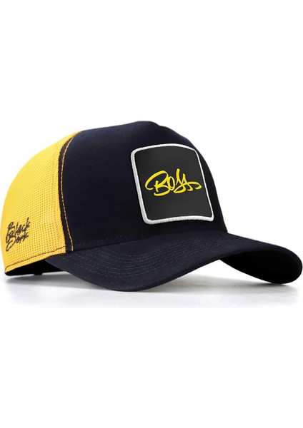 V1 Trucker Boss - 4 Kod Logolu Koyu Lacivert-Sarı Şapka (Cap)
