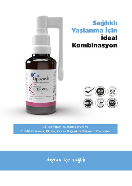 LİPOZOMAL TRİPOWER D3 + K2 + COQ10+MAGNEZYUM İÇEREN TAKVİYE EDİCİ SPREY/DAMLA fiyatları
