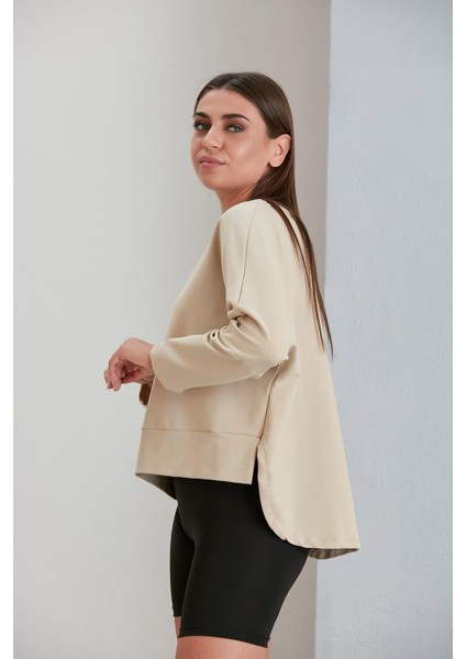 Bisiklet Yaka Baskılı Iki Iplik Sweatshirt Kum fırsatları