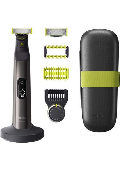 Oneblade Pro 360, Tıraş Makinesi ve Vücut Bakım Seti, 1 360 Bıçak, 14 Uzunluk Ayarı, 1 Gövde Kiti, 1 Şarj Standı, 1 Seyahat Çantası (Model QP6651/30)