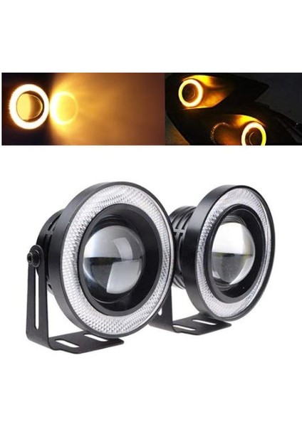 Üniversal Mercekli Angel Sis Farı Metal Su Geçirmez 76 mm Sarı Halkalı Angel Eyes