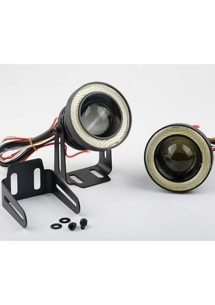 Üniversal Mercekli Angel Sis Farı Metal Su Geçirmez 76 mm Sarı Halkalı Angel Eyes modelleri