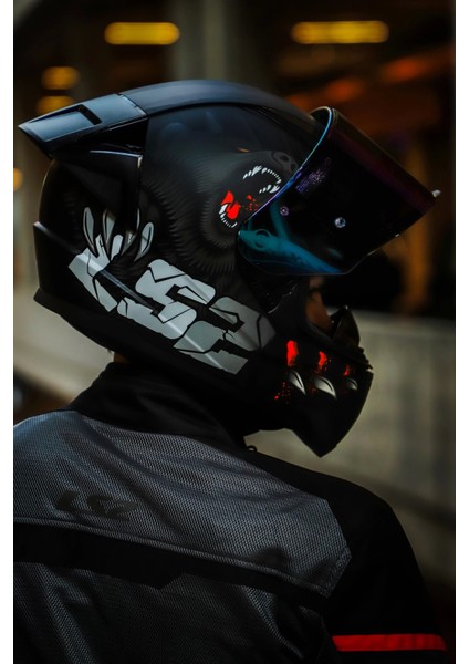 Rapıd 2 Race Clawn Mat Siyah-Gri-Kırmızı Kask - Raınbov Vizör - Yeni Sezon modelleri