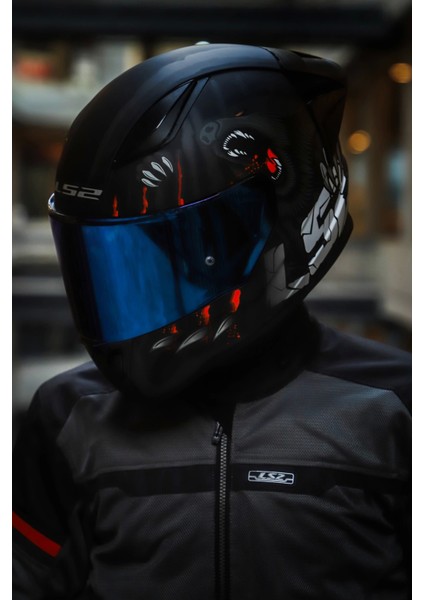 Rapıd 2 Clawn Mat Siyah-Gri-Kırmızı Kask - Blue Vizör - Yeni Sezon