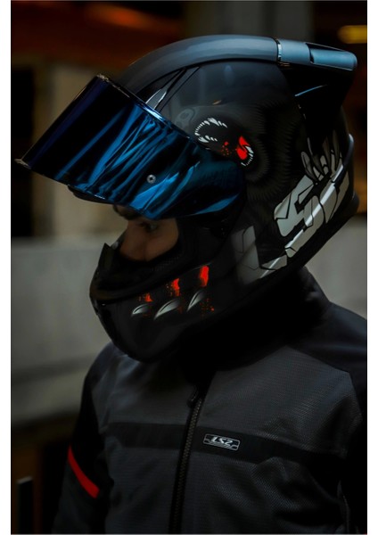 Rapıd 2 Clawn Mat Siyah-Gri-Kırmızı Kask - Blue Vizör - Yeni Sezon