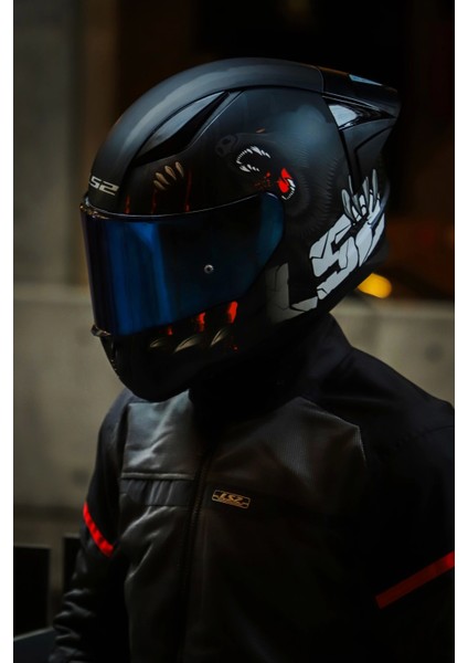 Rapıd 2 Clawn Mat Siyah-Gri-Kırmızı Kask - Blue Vizör - Yeni Sezon modelleri