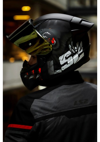 Rapıd 2 Race Clawn Mat Siyah-Gri-Kırmızı Kask - Gold Vizör - Yeni Sezon fiyatları