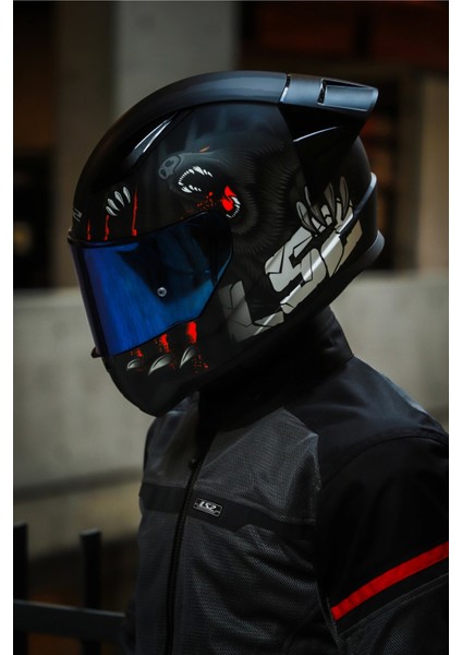 Rapıd 2 Clawn Mat Siyah-Gri-Kırmızı Kask - Blue Vizör indirimleri