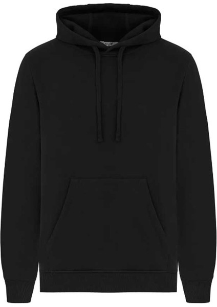 Unisex Siyah Düz Basic Sweatshirt