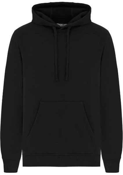 Unisex Siyah Düz Basic Sweatshirt