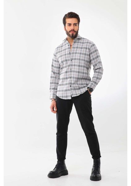 Erkek Cep Detaylı Çizgili Uzun Kol Pamuk Gömlek 019Hl Gri fiyatları