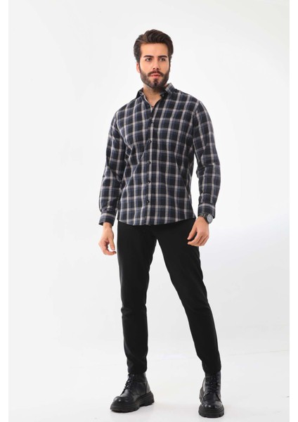 Erkek Çizgili Cepli Uzun Kol Pamuk Gömlek 019Sb Koyu Lacivert fiyatları