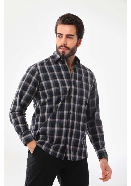 Erkek Çizgili Cepli Uzun Kol Pamuk Gömlek 019Sb Koyu Lacivert modelleri