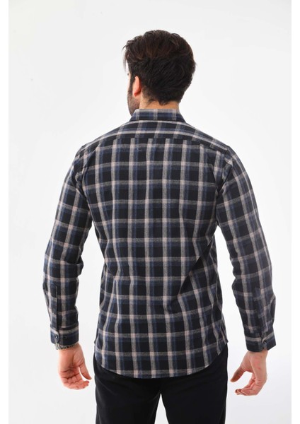 Erkek Çizgili Cepli Uzun Kol Pamuk Gömlek 019Sb Koyu Lacivert fırsatları