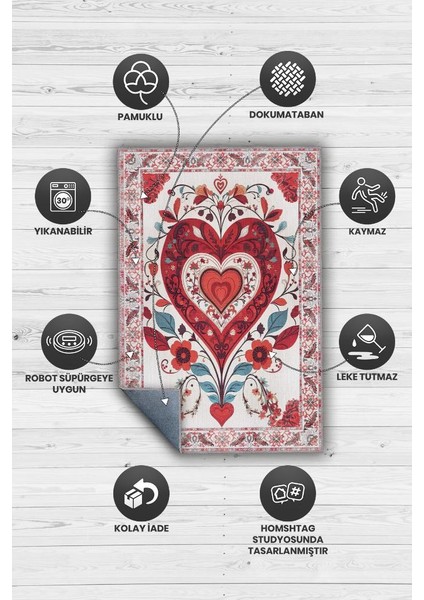 Sevgi Aşk Yer Etnik Desenli Salon Halısı Modern Oturma Odası Halısı Kırmızı Renkli Halı