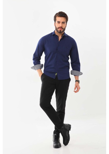 Erkek Tek Cepli Uzun Kol Pamuk Gömlek Aym500 Lacivert fiyatları