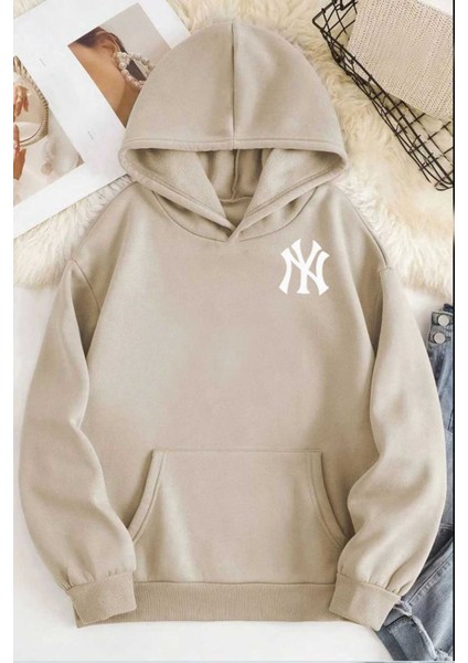 Ön Arka Ny Baskılı Kapüşonlu Sweatshirt fiyatları