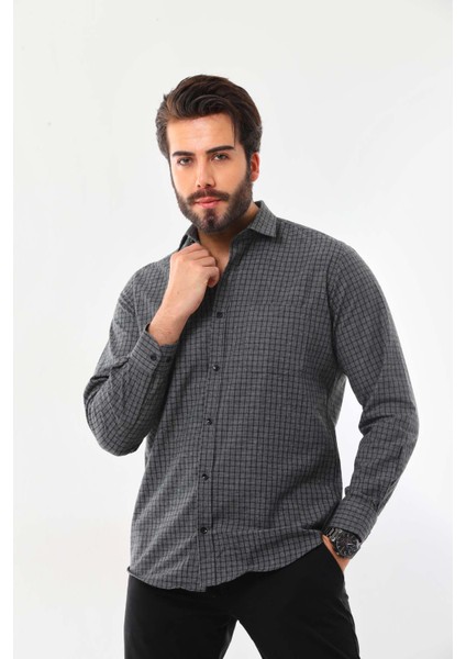 Erkek Cep Detaylı Uzun Kol Pamuk Gömlek 019Ns Füme modelleri