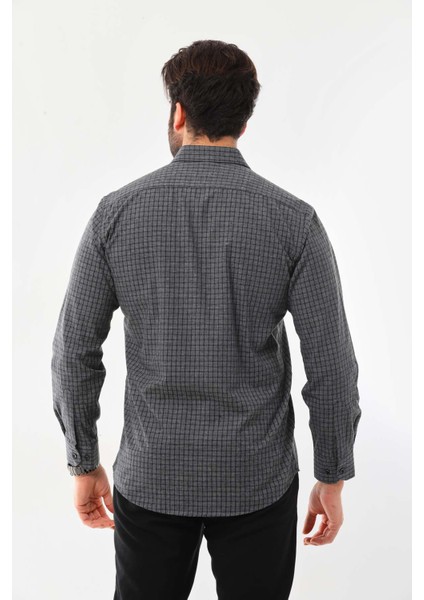 Erkek Cep Detaylı Uzun Kol Pamuk Gömlek 019Ns Füme fırsatları