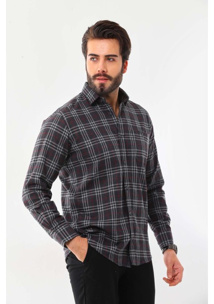 Erkek Çizgili Uzun Kol Pamuk Gömlek 419Zy Füme modelleri