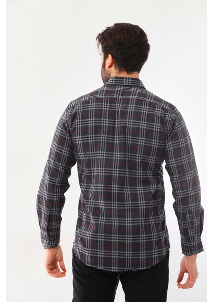 Erkek Çizgili Uzun Kol Pamuk Gömlek 419Zy Füme fırsatları
