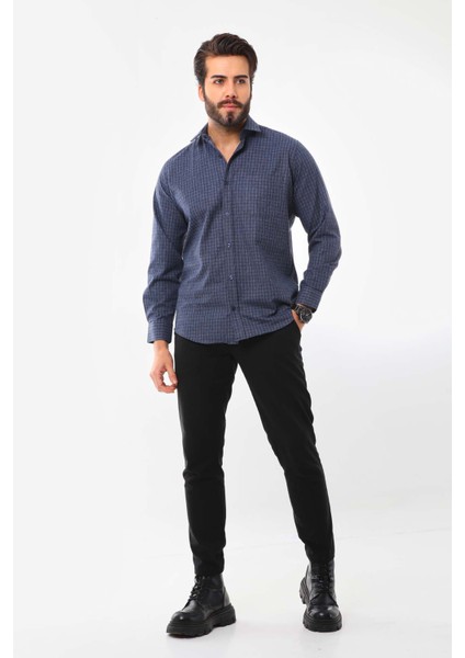 Erkek Cep Detaylı Uzun Kol Pamuk Gömlek 019Ns Indigo fiyatları