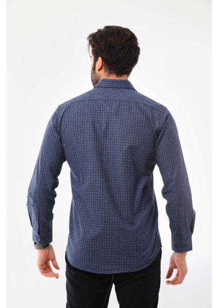 Erkek Cep Detaylı Uzun Kol Pamuk Gömlek 019Ns Indigo fırsatları
