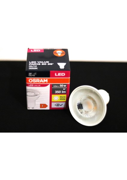 Osram GU10 Duylu 4.5W=50W LED Ampul 3000 Kelvin Sarı Işık. 4 ad.