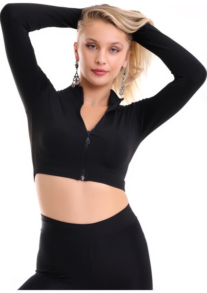 Kısa Fermuarlı Ceket Uzun Kol Parmak Geçmeli / Short Jacket Wıth Fınger Clock fırsatları