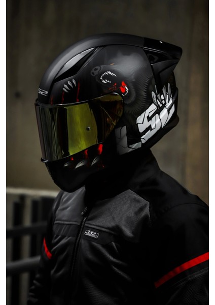 Rapıd 2 Race Clawn Mat Siyah-Gri-Kırmızı Kask - Gold Vizör