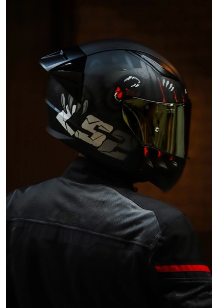 Rapıd 2 Race Clawn Mat Siyah-Gri-Kırmızı Kask - Gold Vizör modelleri