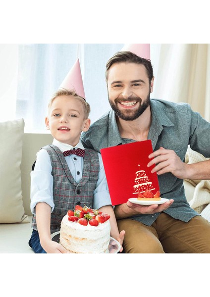 2 Adet Doğum Günü Kartı Üç Boyutlu Pasta-Kırmızı Kapak + Altın Kapak (Yurt Dışından)