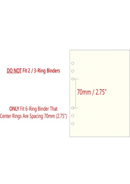 1 A5 6 Delikli Gevşek Yapraklı Kitap Iç Çekirdeği-A5 Nokta Vuruşlu (Yurt Dışından)