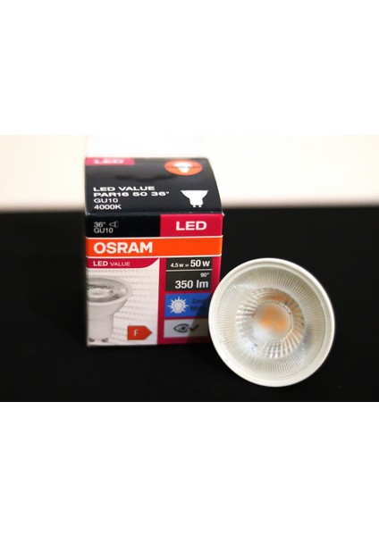 Osram GU10 Duylu 4.5W=50W LED Ampul 4000K. Nötr Beyaz Işık. 4 ad.