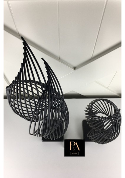 Siyah Helezyon 2'li Takım Metal Biblo Obje Ev Aksesuar Masa Konsol Orta Sehpa Dresuar Salon Ofis Dekor indirimleri