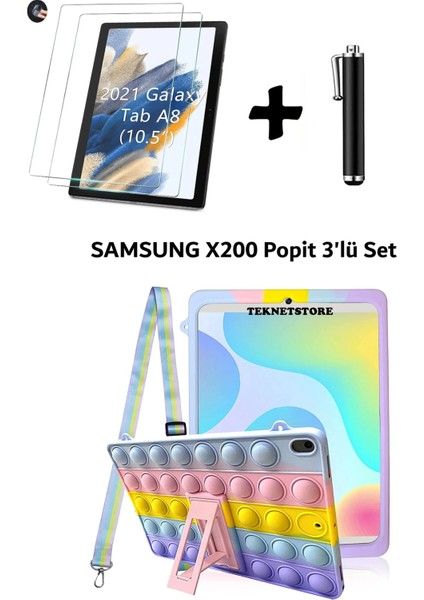 Samsung Galaxy Tab A8 10.5 (2021) SM-X200 Uyumlu Popit Kılıf Çocuk Kılıfı Askılı Standlı 3'lü Set