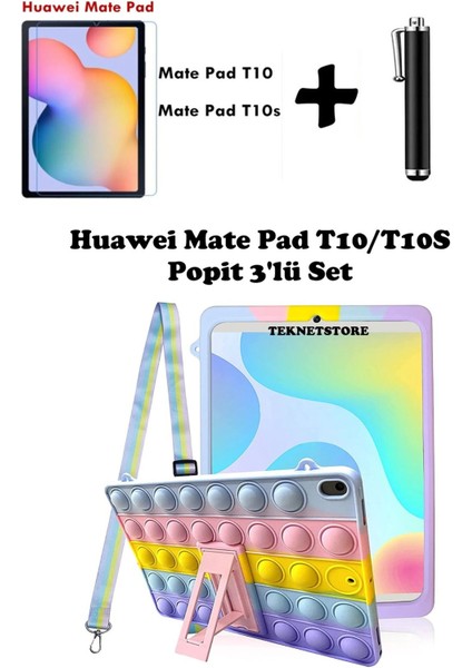 Huawei Matepad T10 / T10S Uyumlu Kılıf Popit Standlı Kapak Askılı Silikon Eğlenceli 3'lü Set
