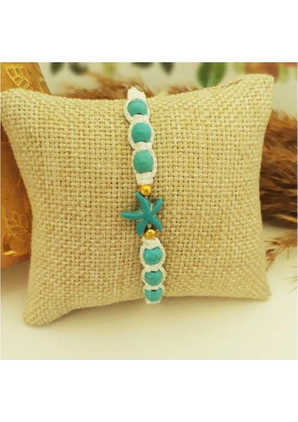 Makrome Örme Turkuaz Doğal Taş Kadın Bileklik