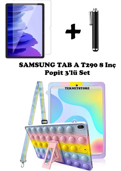 Samsung Galaxy Tab A T290 8 Inç 2019 Uyumlu Kılıf Popit Askılı Standlı Koruyucu Eğlenceli 3'lü Set