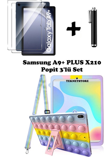 Samsung Galaxy Tab A9 Plus 11 (2023) SM-X210 Uyumlu Popit Çocuk Kılıf Askılı Stand Eğlenceli 3lü Set