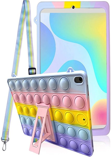 Samsung Galaxy Tab S6 Lite P610 10.4" Uyumlu Kedi Kılıf Askılı Standlı Koruyucu 3'lü Set Silikon
