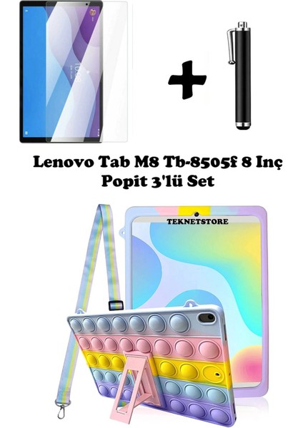 Lenovo Tab M8 TB-8505F 8 Inç ZA5G0100TR Uyumlu Kılıf Popit Askılı Stand Koruyucu Eğlenceli 3'lü Set