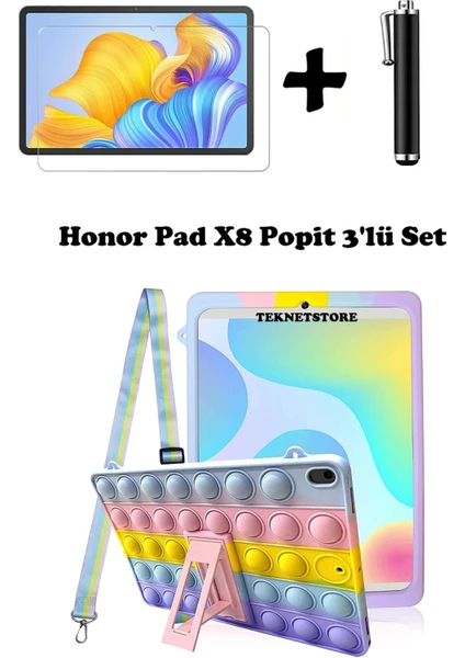 Honor Pad X8 10.1 Inç Uyumlu Kılıf Popit Standlı Kılıf Askılı Silikon Eğlenceli 3'lü Set