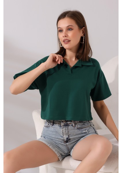 Polo Yaka Kısa Kol T-Shirt 21171 Koyu Yeşil